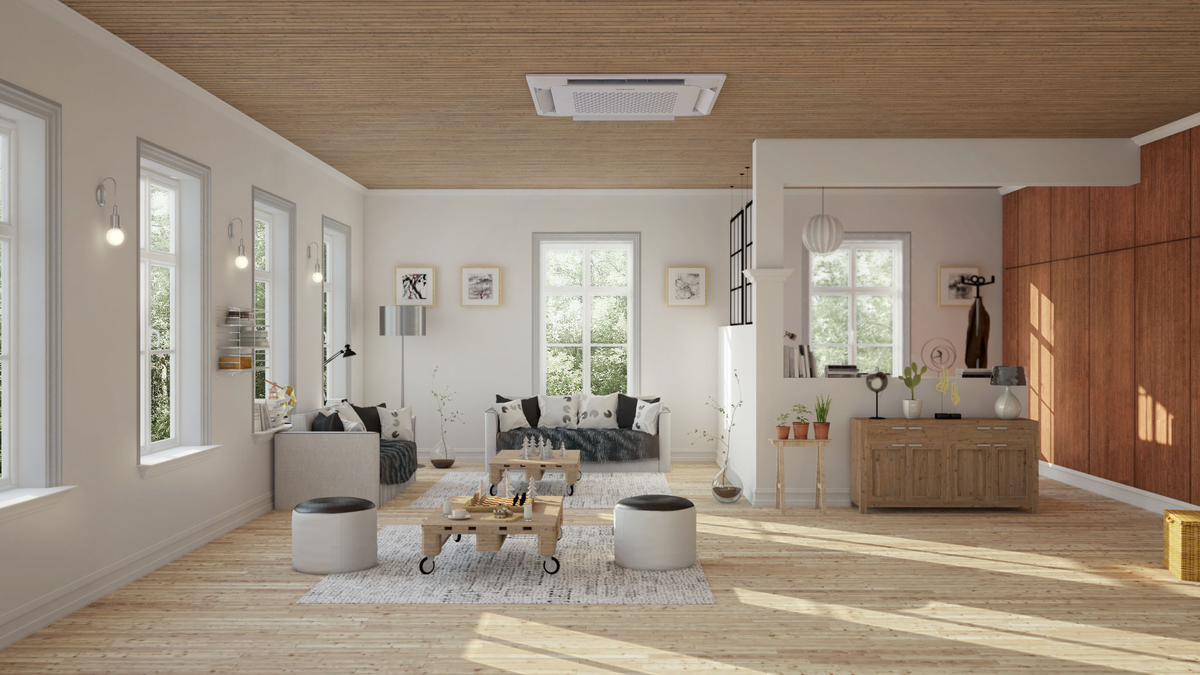 Wind Free 4 Way Cassette Lifestyle Image Living Room 1 open (jpg)