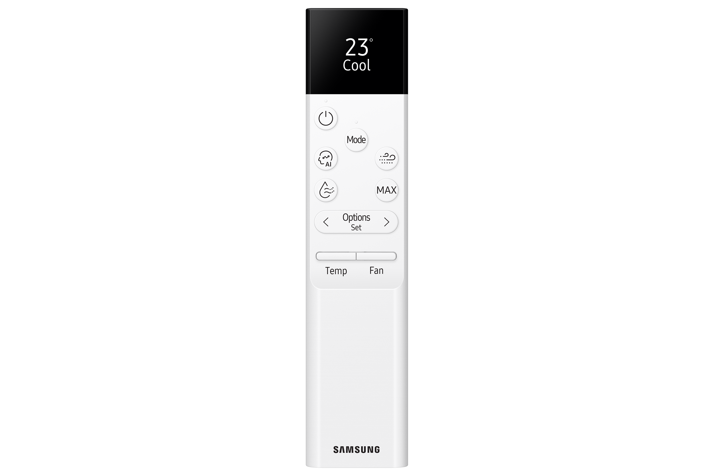 Samsung WindFree Comfort S2 baltas vidaus blokas įjungtu ekranu